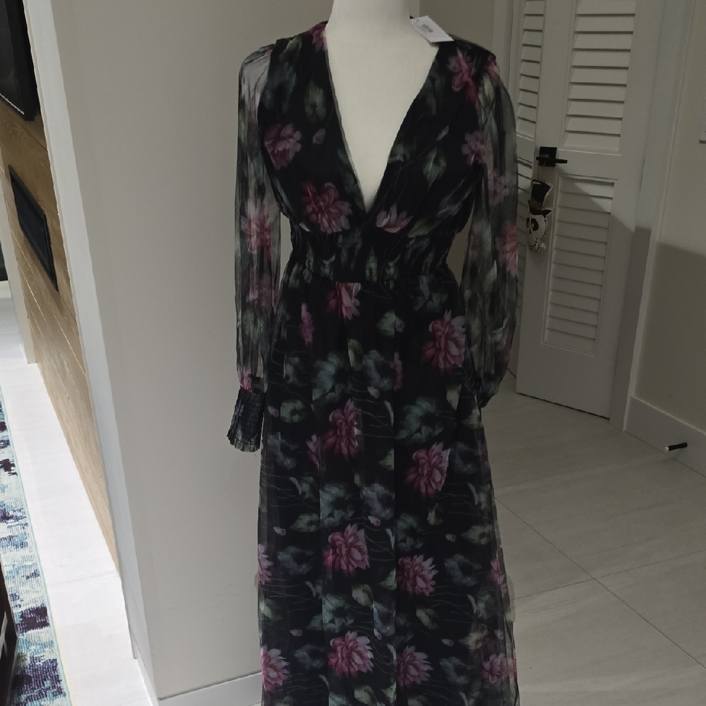 Baltic Born Black and Pink Floral Long Sleeve Dress